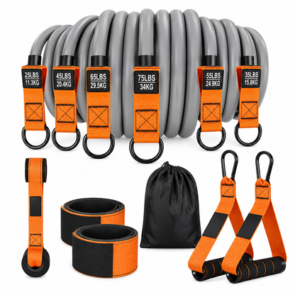 Kit de Bandas de Resistencia 136 kg con Asas, Anclaje de Puerta y Correas de Tobillo | Gimnasio en Casa